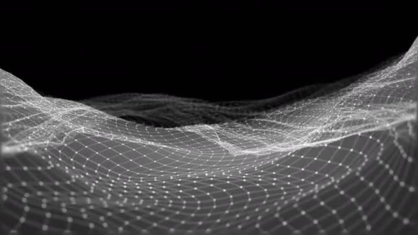 背景抽象数字波和光平方粒子在有机运动中的作用 粒子和网格的波动 未来点背景与一个动态的波 大数据3D渲染 — 图库视频影像
