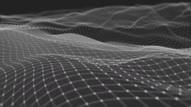 Arkaplan soyut dijital dalga ve organik hareketlerdeki ışık kare parçacıklar. Parçacık ve ızgara dalgası. Dinamik bir dalga ile gelecekteki noktalar. Büyük veri. 3D görüntüleme. döngülenmiş
