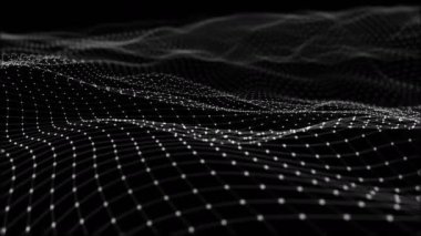 Arkaplan soyut dijital dalga ve organik hareketlerdeki ışık kare parçacıklar. Parçacık ve ızgara dalgası. Dinamik bir dalga ile gelecekteki noktalar. Büyük veri. 3D görüntüleme. döngülenmiş