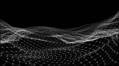 Arkaplan soyut dijital dalga ve organik hareketlerdeki ışık kare parçacıklar. Parçacık ve ızgara dalgası. Dinamik bir dalga ile gelecekteki noktalar. Büyük veri. 3D görüntüleme. döngülenmiş