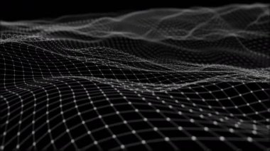 Arkaplan soyut dijital dalga ve organik hareketlerdeki ışık kare parçacıklar. Parçacık ve ızgara dalgası. Dinamik bir dalga ile gelecekteki noktalar. Büyük veri. 3D görüntüleme. döngülenmiş