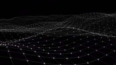 Arkaplan soyut dijital dalga ve organik hareketlerdeki ışık kare parçacıklar. Parçacık ve ızgara dalgası. Dinamik bir dalga ile gelecekteki noktalar. Büyük veri. 3D görüntüleme. döngülenmiş