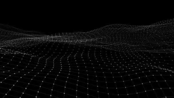 背景有機運動中の抽象的なデジタル波と光の正方形粒子 粒子とグリッドの波 ダイナミックな波を持つ未来的なドットの背景 ビッグデータだ 3Dレンダリング ループ状に — ストック動画