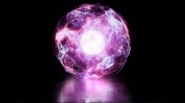 Enerji topu ve plazma reaktörün çekirdeğinde. Titreşen plazma akışlarıyla termonükleer füzyon. Sunumlar için parlak bir arkaplan, bilgi panelleri ve herhangi bir video materyali için harika bir temel. Döngülü