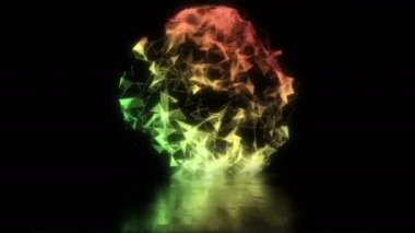 Soyut küre, uzayda pleksus şeklinde küre. Hareket eden çizgiler, noktalar ve üçgenlerle geometrik arkaplan. Küresel ağ kavramı. Döngülü