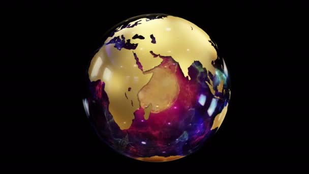 抽象的な様式化された地球の回転球 地球の創造的かつ技術的なデザイン 明るくカラフルなデザイン要素または任意のビデオ素材を飾る背景 ループ状 — ストック動画