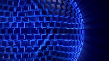 Hacim kübik bloklardan soyut bir kürenin 3 boyutlu canlandırması. Uzaydaki önemsiz ve parlak sanat objesi değil. Karmaşık bir yapısal tasarımın topu. Yaratıcı tasarım ögesi