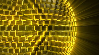 Hacim kübik bloklardan soyut bir kürenin 3 boyutlu canlandırması. Uzaydaki önemsiz ve parlak sanat objesi değil. Karmaşık bir yapısal tasarımın topu. Yaratıcı tasarım ögesi