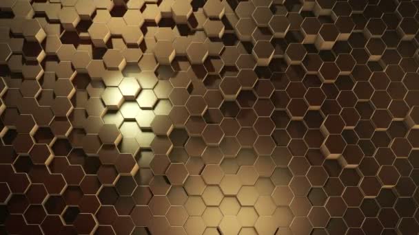 Uma Superfície Dourada Geométrica Hexagonal Abstrata Move Ciclicamente Espaço Virtual — Vídeo de Stock