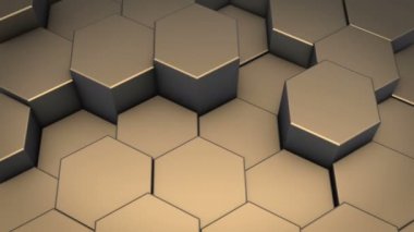 Soyut bir altıgen geometrik yüzey sanal uzayda döngüsel olarak hareket eder. Geometrik şekillerin kaotik titreşimleri. Altıgenlerden oluşan dinamik bir duvar oluşturuluyor