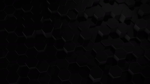 Abstract Hexagonal Geometric Black Surface Cyclically Moves Virtual Space Chaotic — Stock Video