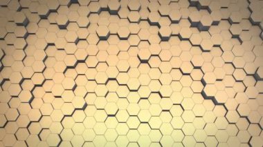 Soyut bir altıgen geometrik yüzey sanal uzayda döngüsel olarak hareket eder. Geometrik şekillerin kaotik titreşimleri. Altıgenlerden oluşan dinamik bir duvar oluşturuluyor