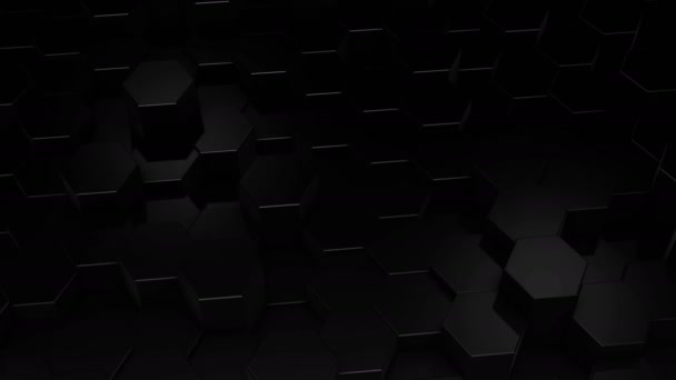 Abstract Hexagonal Geometric Black Surface Cyclically Moves Virtual Space Chaotic — Stock Video