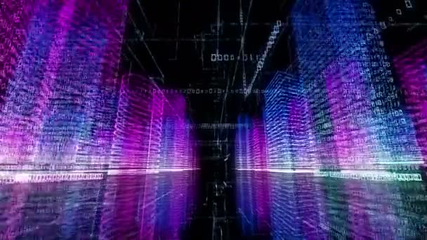 Αφηρημένη Εικονική Πόλη Μέσα Ένα Σύστημα Υπολογιστή Hologram Big Data — Αρχείο Βίντεο