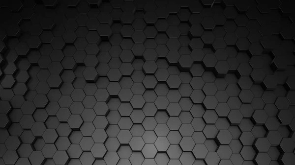 Representación Superficies Negras Geométricas Hexagonales Abstractas Espacio Virtual Formas Geométricas — Foto de Stock