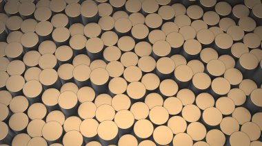 Sanal uzayda soyut silindirik geometrik yüzeylerin üç boyutlu canlandırması. Rastgele yerleştirilmiş geometrik şekiller. Silindirlerden yapılmış parlak ve güzel bir arkaplan