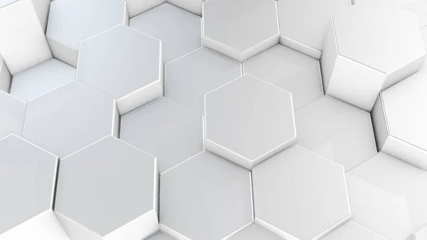 Рендеринг Абстрактных Шестиугольных Геометрических Белых Поверхностей Виртуальном Пространстве Случайно Расположенные — стоковое фото