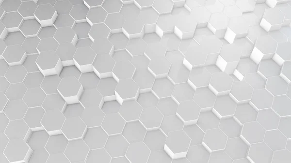 Renderização Superfícies Brancas Geométricas Hexagonais Abstratas Espaço Virtual Formas Geométricas — Fotografia de Stock