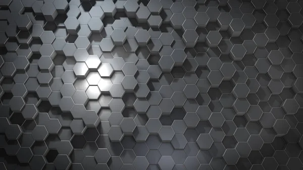 Rendering Abstract Hexagonal Geometric Metallic Surfaces Virtual Space Randomly Placed — Stock Photo, Image