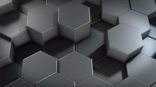 Abstract Hexagonal Geometric Metallic Surface Cyclically Moves Virtual Space Chaotic — Stock Video