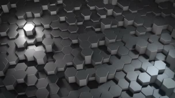Abstract Hexagonal Geometric Metallic Surface Cyclically Moves Virtual Space Chaotic — Stock Video
