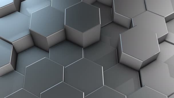 Uma Superfície Alumínio Geométrica Hexagonal Abstrata Move Ciclicamente Espaço Virtual — Vídeo de Stock