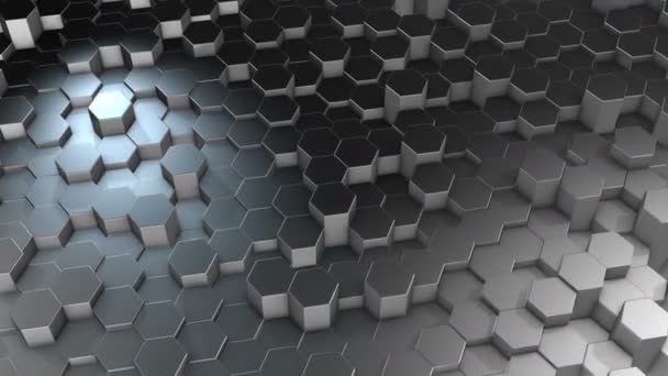 Een Abstract Hexagonaal Geometrische Aluminium Oppervlak Beweegt Cyclisch Virtuele Ruimte — Stockvideo
