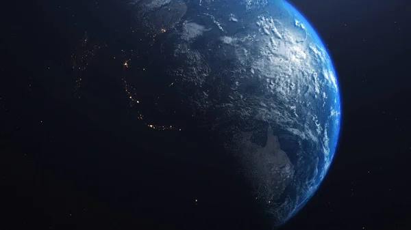 Renderowanie Widoku Planety Ziemia Kosmosu Powierzchni Planety Widoczne Chmury Kontynenty — Zdjęcie stockowe