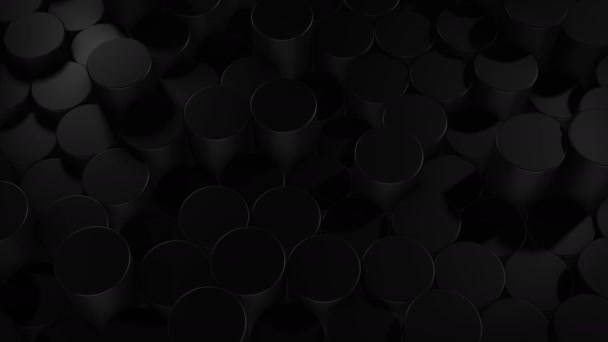 Absztrakt Hengeres Geometrikus Fekete Felületek Virtuális Térben Véletlenszerűen Elhelyezett Geometriai — Stock videók
