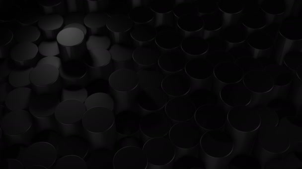 surfaces noires géométriques cylindriques abstraites dans l'espace virtuel. Formes géométriques placées au hasard. Lumineux et beau fond fait de cylindres 