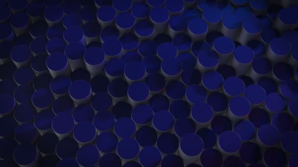 공간에서 원통형의 기하학적 파란색 무작위로 기하학적 도형을 그렸습니다 원통형으로 이루어진 — 비디오