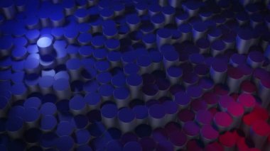 Sanal uzayda soyut silindirik mavi yüzeyler. Rastgele yerleştirilmiş geometrik şekiller. Silindirlerden yapılmış parlak ve güzel bir arkaplan