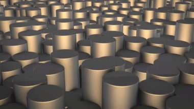 Sanal uzayda soyut silindirik geometrik yüzeyler. Rastgele yerleştirilmiş geometrik şekiller. Silindirlerden yapılmış parlak ve güzel bir arkaplan