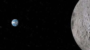 Ay yörüngesinin 3 boyutlu görüntüsü. Ayın arka planına karşı aydınlatılmış kraterler ve ay toprağı. Bu görüntünün elementleri NASA tarafından desteklenmektedir