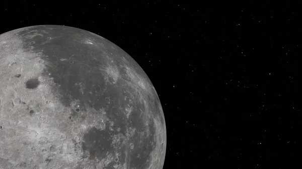 Рендеринг Лунной Орбиты Луна Фоне Космоса Освещенными Кратерами Лунной Почвой — стоковое фото