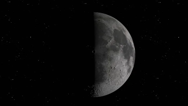 Renderowanie Orbity Księżycowej Księżyc Tle Przestrzeni Oświetlonymi Kraterami Księżycową Glebą — Zdjęcie stockowe