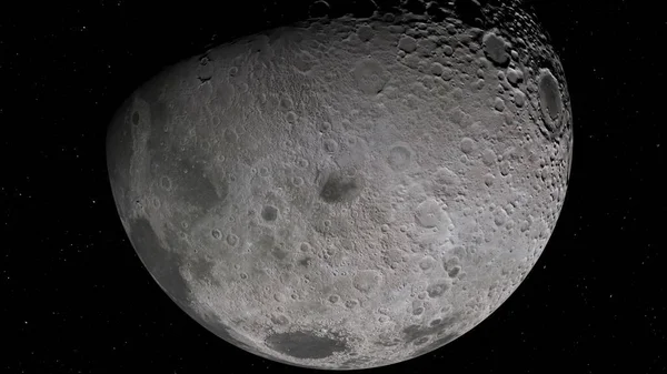 Рендеринг Лунной Орбиты Луна Фоне Космоса Освещенными Кратерами Лунной Почвой — стоковое фото