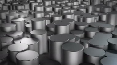 Sanal uzayda soyut silindirik metalik yüzeyler. Rastgele yerleştirilmiş geometrik şekiller. Silindirlerden yapılmış parlak ve güzel bir arkaplan