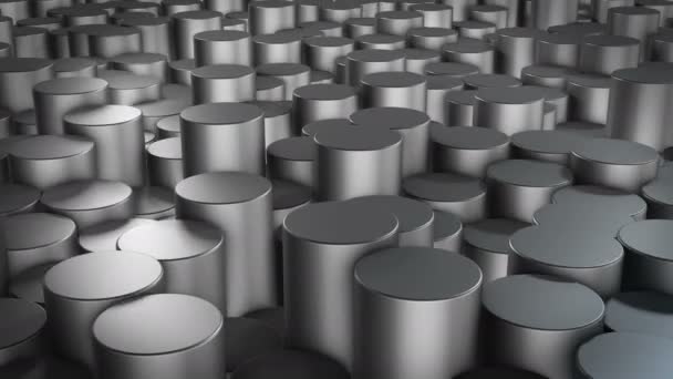 虚拟空间中的圆柱形几何金属表面 随机放置几何形状 气缸的明亮而漂亮的背景 — 图库视频影像