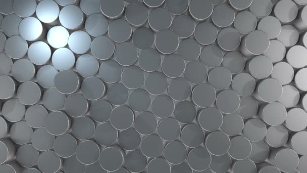 虚拟空间中的圆柱形几何铝表面 随机放置几何形状 气缸的明亮而漂亮的背景 — 图库视频影像