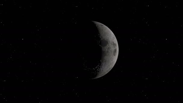 Órbita Lunar Lua Contra Fundo Espaço Com Crateras Iluminadas Solo — Vídeo de Stock