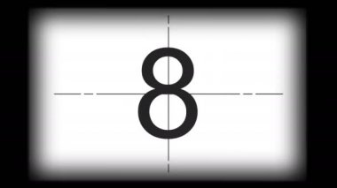 Tek renkli evrensel geri sayım film lideri. 10 'dan 0' a geri sayım saati. Detaylar, çizikler, çizikler, toprak, keçeli kalemler ve film tahıllarıyla dolu eski filmin efekti