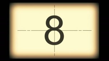 Tek renkli evrensel geri sayım film lideri. 10 'dan 0' a geri sayım saati. Detaylar, çizikler, çizikler, toprak, keçeli kalemler ve film tahıllarıyla dolu eski filmin efekti