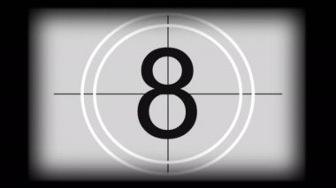 Tek renkli evrensel geri sayım film lideri. 10 'dan 0' a geri sayım saati. Eski sinemanın tasarım unsuru