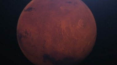 Mars yörüngesi. Aydınlanmış kraterler ve Mars dağlarıyla Mars uzayda. Bu görüntünün elementleri NASA tarafından desteklenmektedir