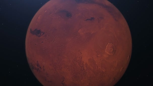 Orbite martienne. Mars dans l'espace avec des cratères éclairés et des montagnes martiennes. Éléments de cette image fournis par la NASA 
