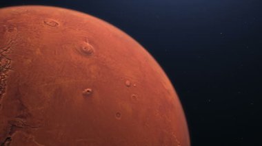Mars yörüngesi. Aydınlanmış kraterler ve Mars dağlarıyla Mars uzayda. Bu görüntünün elementleri NASA tarafından desteklenmektedir