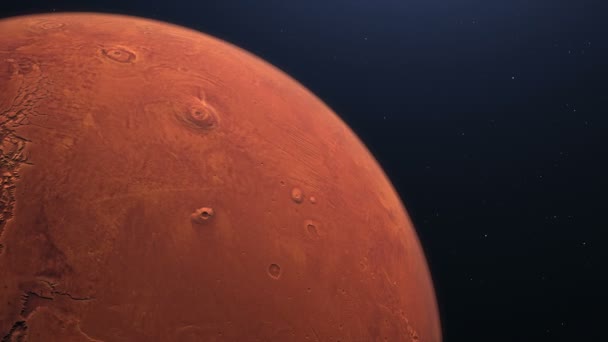 Een Baan Mars Mars Ruimte Met Verlichte Kraters Martiaanse Bergen — Stockvideo