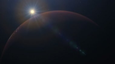 Mars yörüngesi. Aydınlanmış kraterler ve Mars dağlarıyla Mars uzayda. Bu görüntünün elementleri NASA tarafından desteklenmektedir