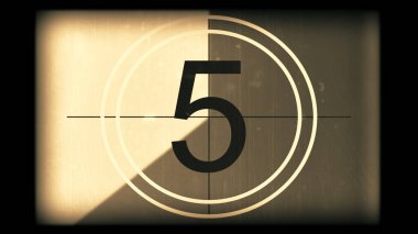Tek renkli evrensel geri sayım film liderinin 3 boyutlu canlandırması. 10 'dan 0' a geri sayım saati. Detaylar, çizikler, çizikler, toprak, keçeli kalemler ve film tahıllarıyla dolu eski filmin efekti